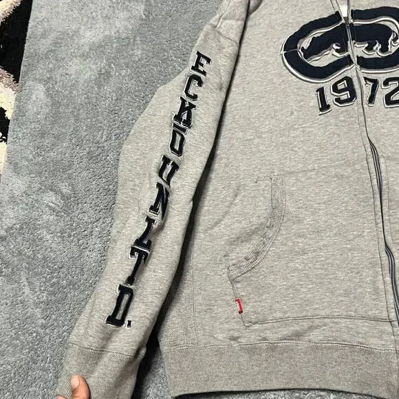 ECKO Hoodie Mens XXL Zip Hoody Sweatshirt Gray Distressed * - Picture 3 of 9